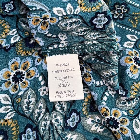 Max Studio Floral Long Sleeve Blouse Green Size Small EUC - Picture 12 of 13